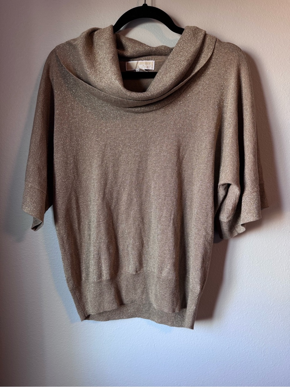 Metallic Taupe Cowl Neck Women's Sweater